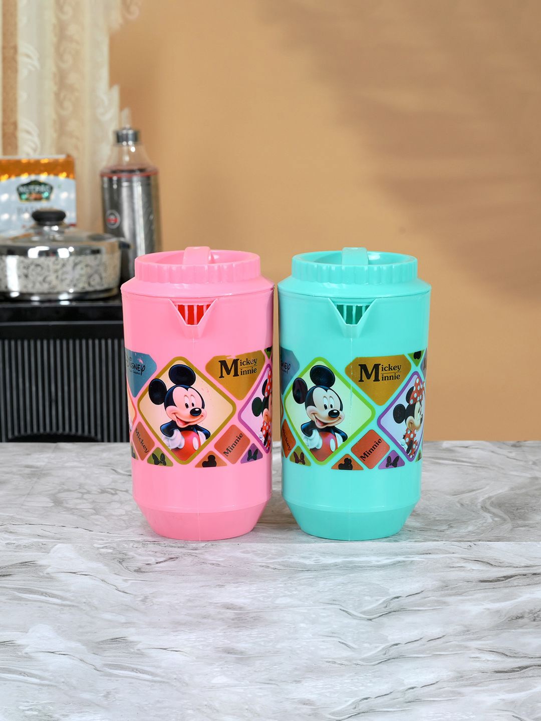 

Kuber Industries Pink & Green 2 Pieces Printed Water Jug 2L