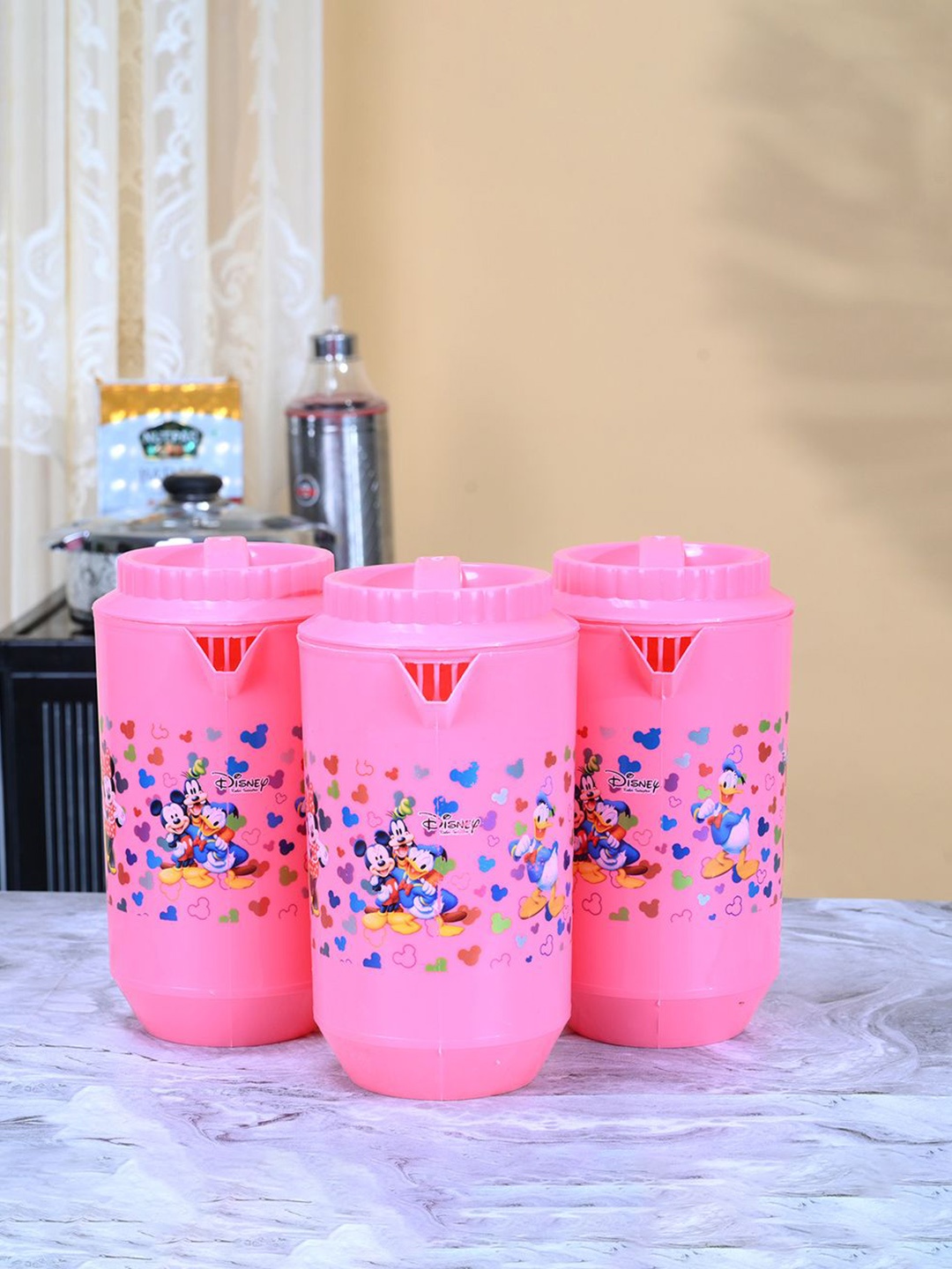 

Kuber Industries Pink & Blue 3 Pieces Printed Water Jugs