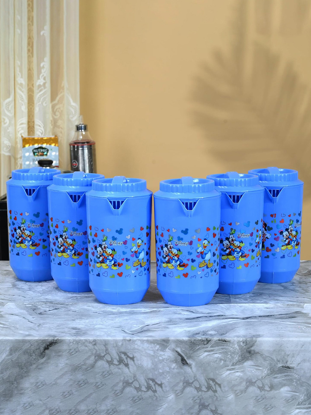 

Kuber Industries Blue & Red 6 Pieces Printed Water Jug
