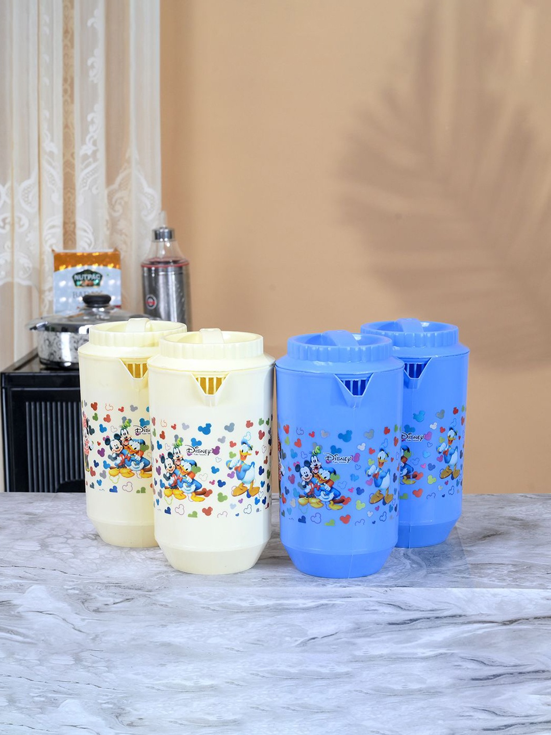Kuber Industries Blue & Cream 4 Pieces Printed Water Jugs 2L