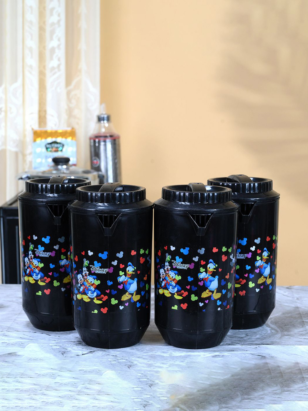 

Kuber Industries Black & Blue 4 Pieces Printed Water Jugs 2L