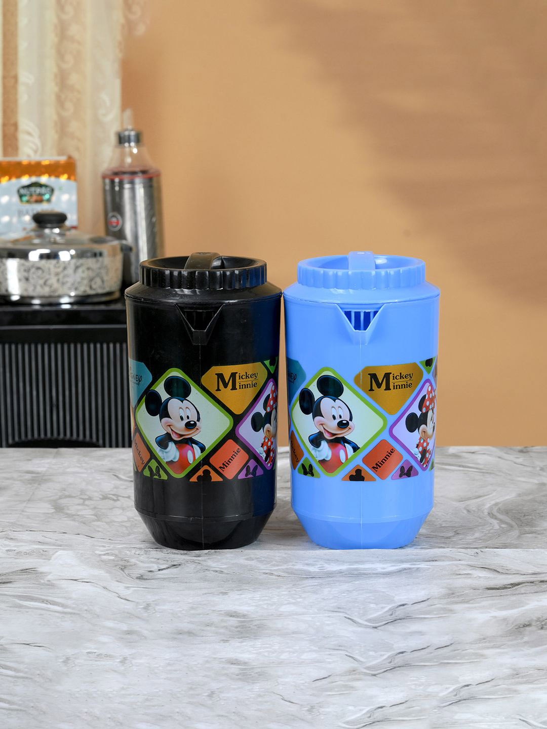 

Kuber Industries Black & Blue 2 Pieces Printed Water Jug 2L