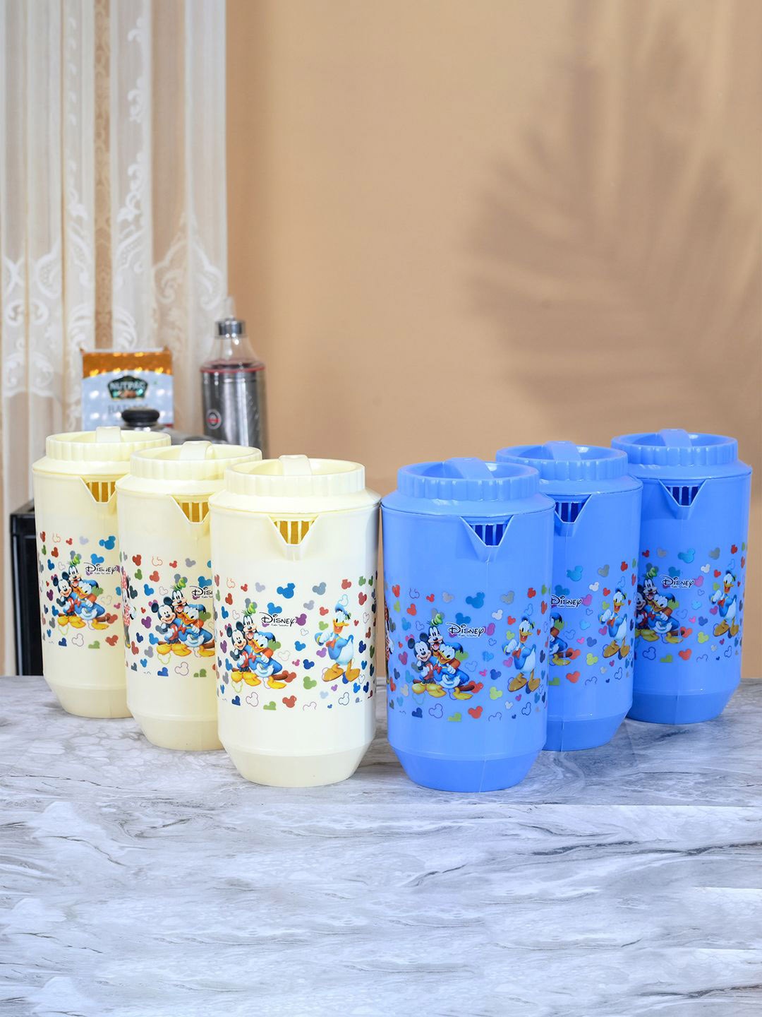 Kuber Industries Blue & Cream 6 Pieces Printed Water Jugs 2L
