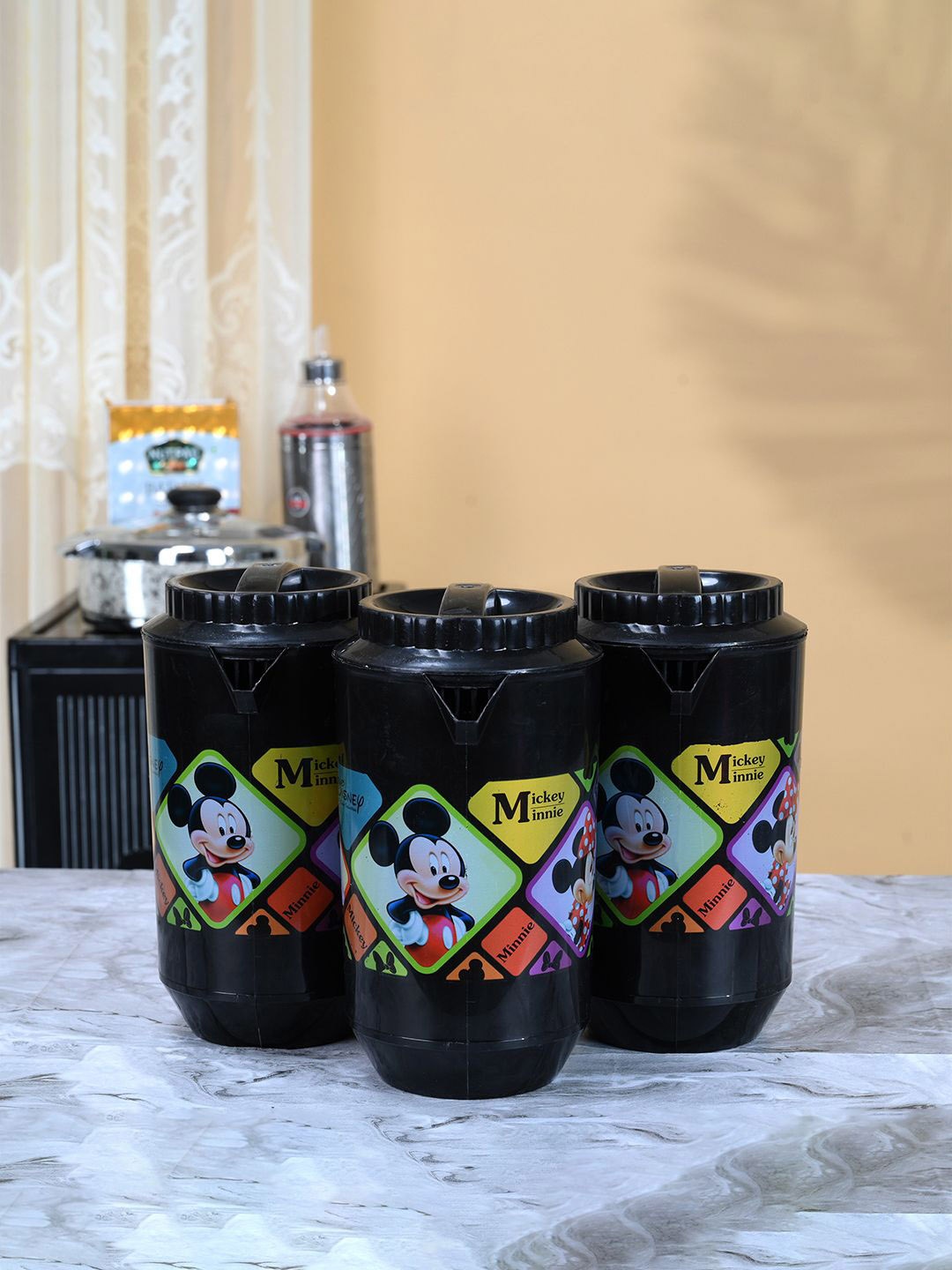 

Kuber Industries Black & Blue 3 Pieces Printed Water Jugs 2L