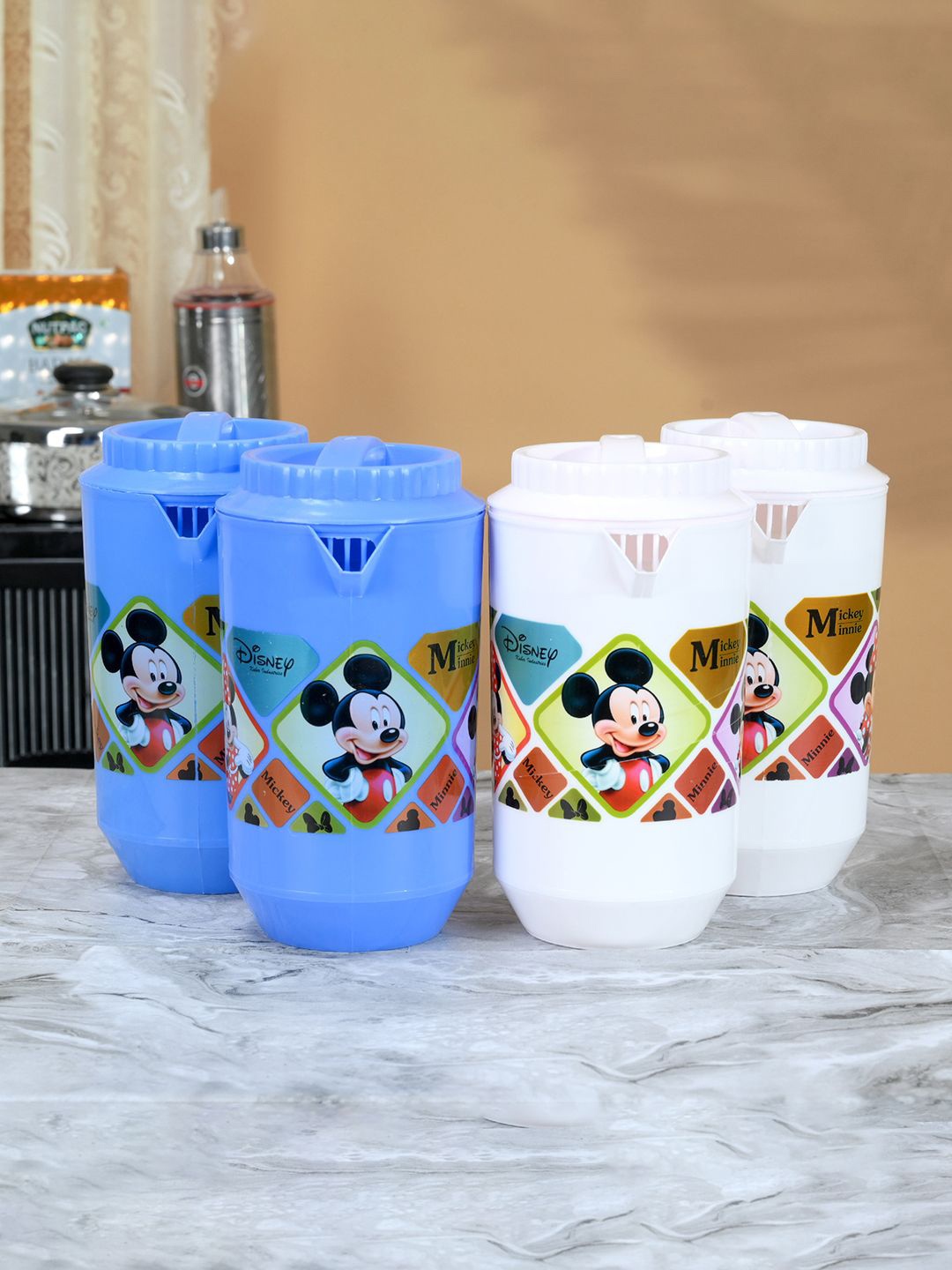

Kuber Industries Blue & White 4 Pieces Printed Water Jugs 2L