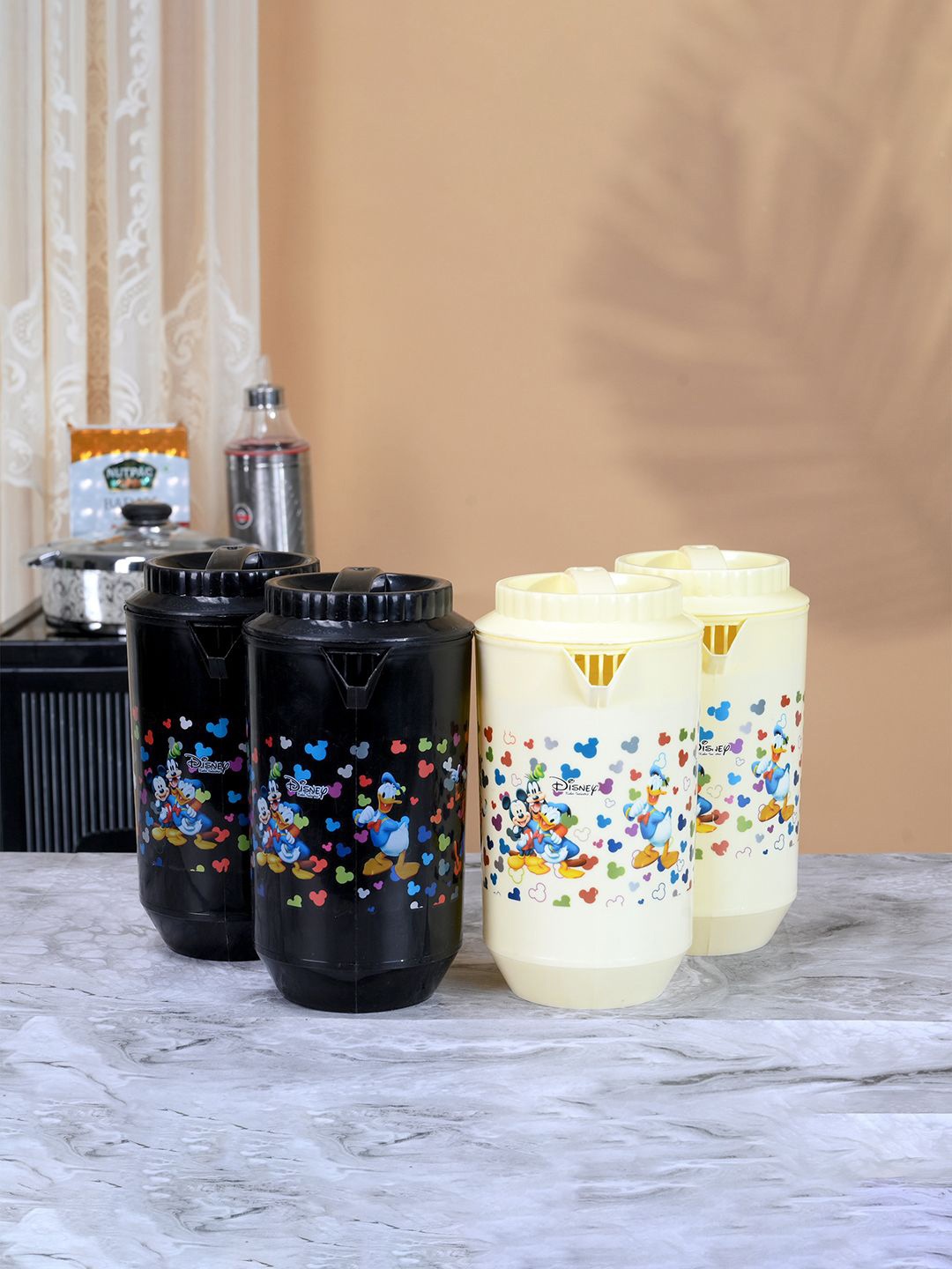 

Kuber Industries Black & Cream 4 Pieces Printed Water Jugs 2L