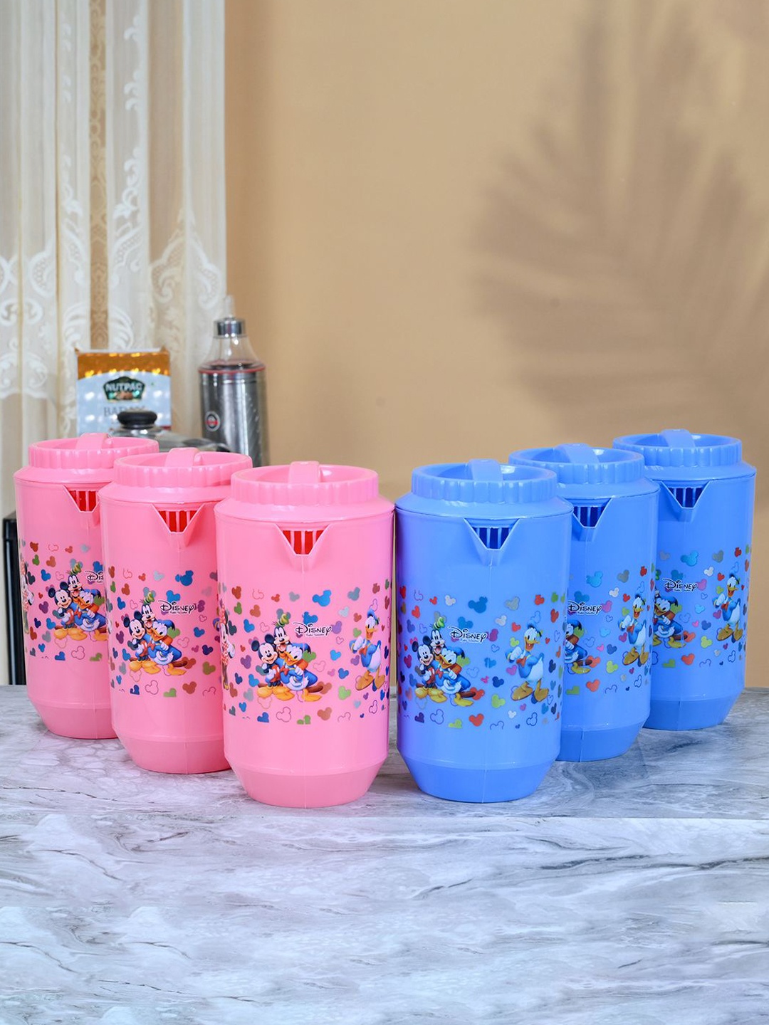 

Kuber Industries Blue & Pink 6 Pieces Printed Water Jug 2L