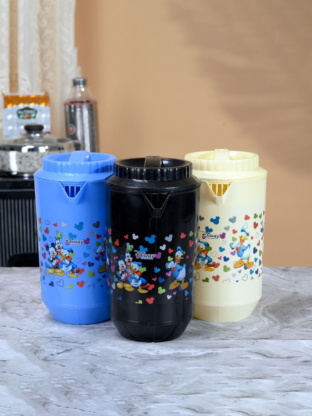 

Kuber Industries Black & blue 3 Pieces Printed Water Jugs 2L