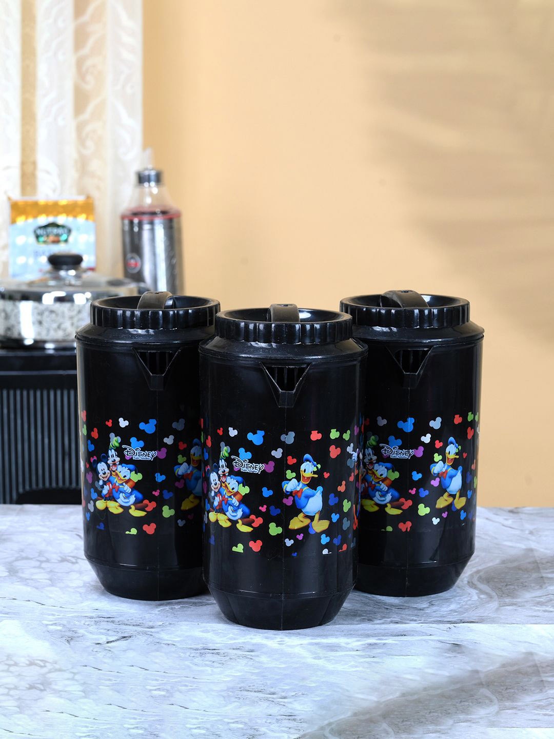 

Kuber Industries Black & Blue 3 Pieces Printed Water Jugs 2L