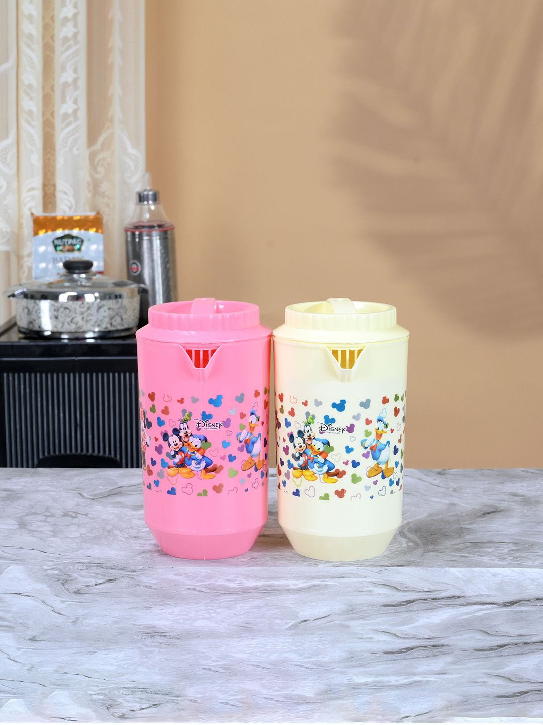 

Kuber Industries Cream & Pink 2 Pieces Printed Water Jugs-2L