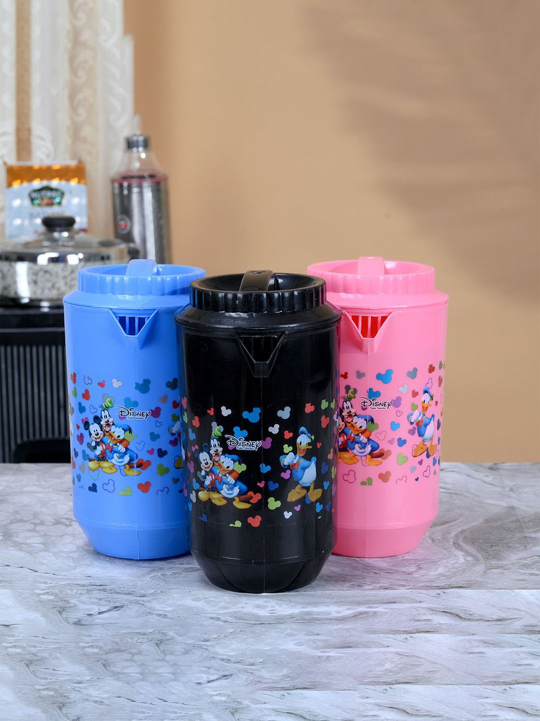 

Kuber Industries Pink & Black 3 Pieces Printed Water Jug -2L Each