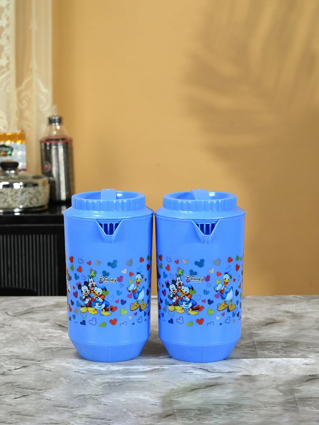 

Kuber Industries Blue & Red 3 Pieces Printed Water Jug 2L