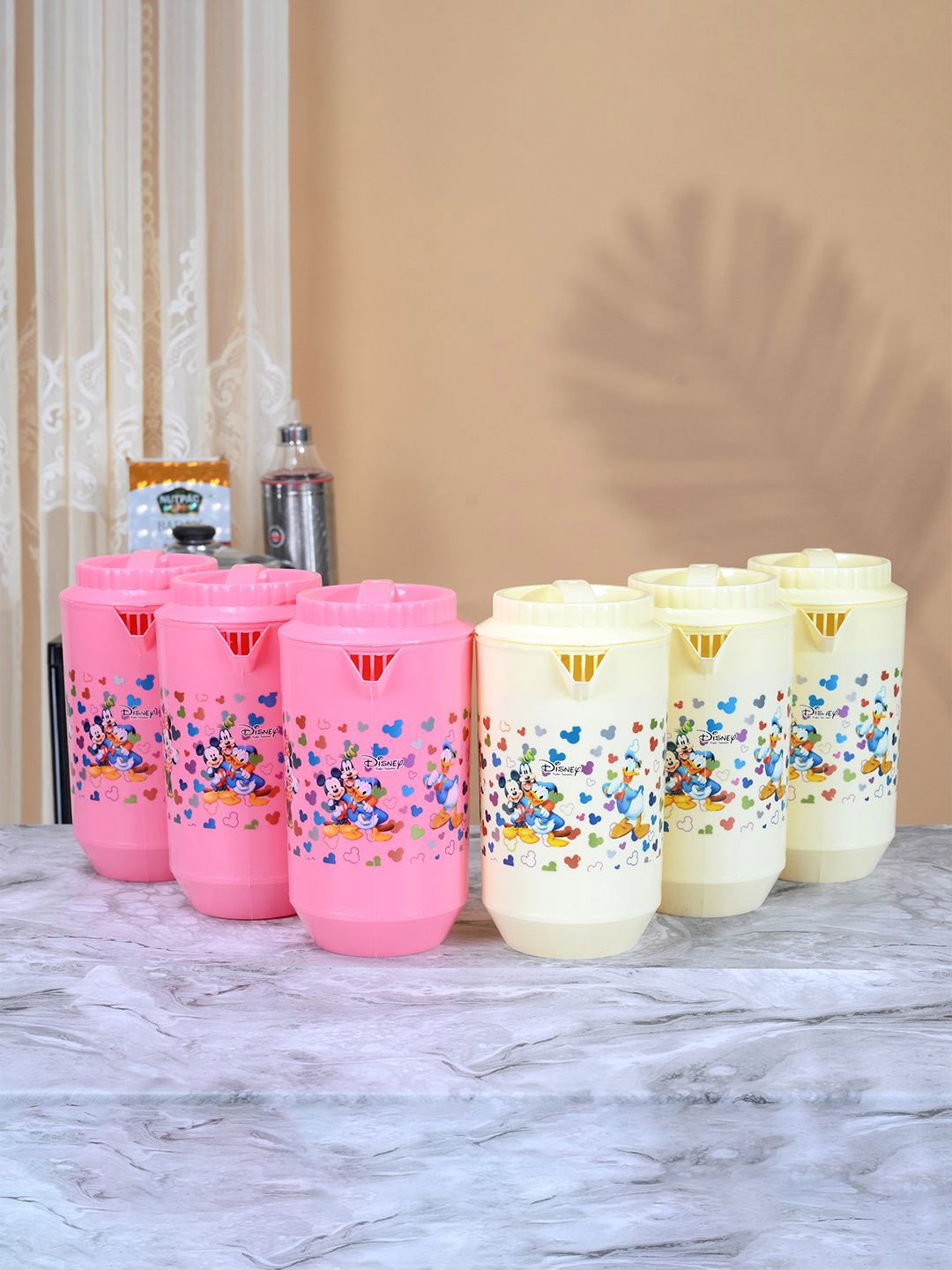 

Kuber Industries Pink & Yellow 6 Pieces Disney Water Jugs-2L Each