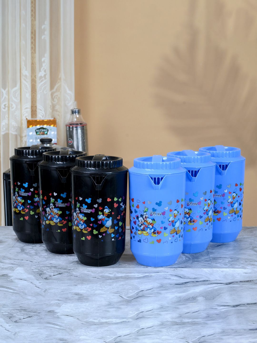 

Kuber Industries Black & Blue 6 Pieces Water Jugs-2L Each