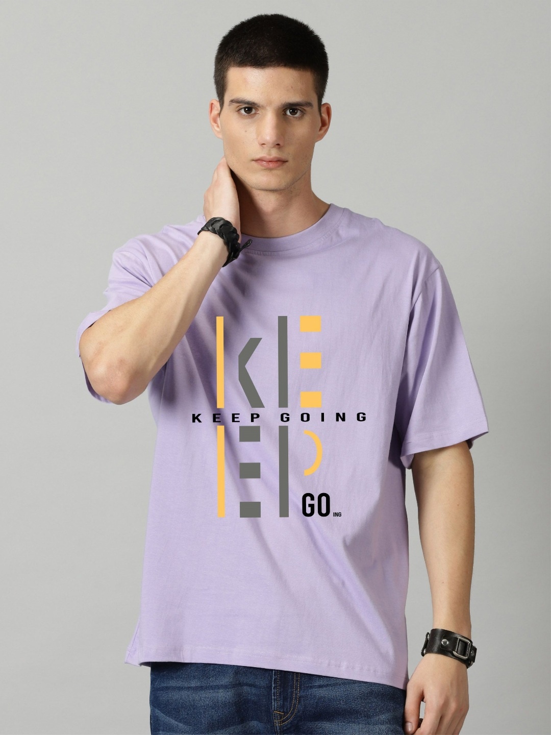 

SLOWLORIS Men Typography Printed Applique T-shirt, Lavender