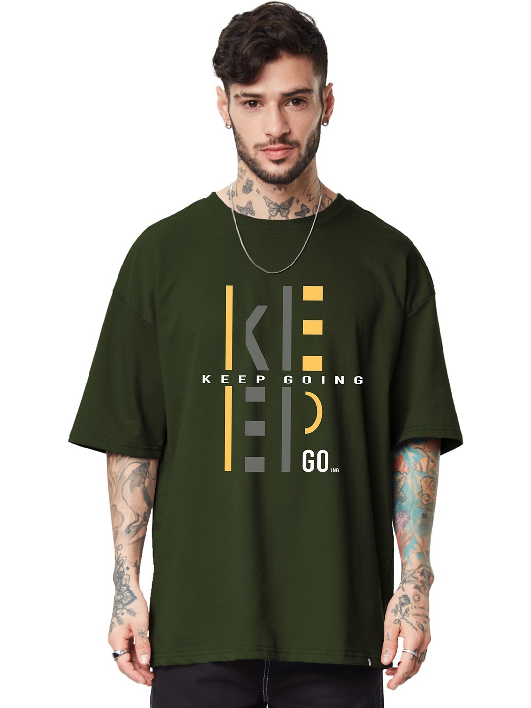 

SLOWLORIS Men Typography Printed Raw Edge T-shirt, Green