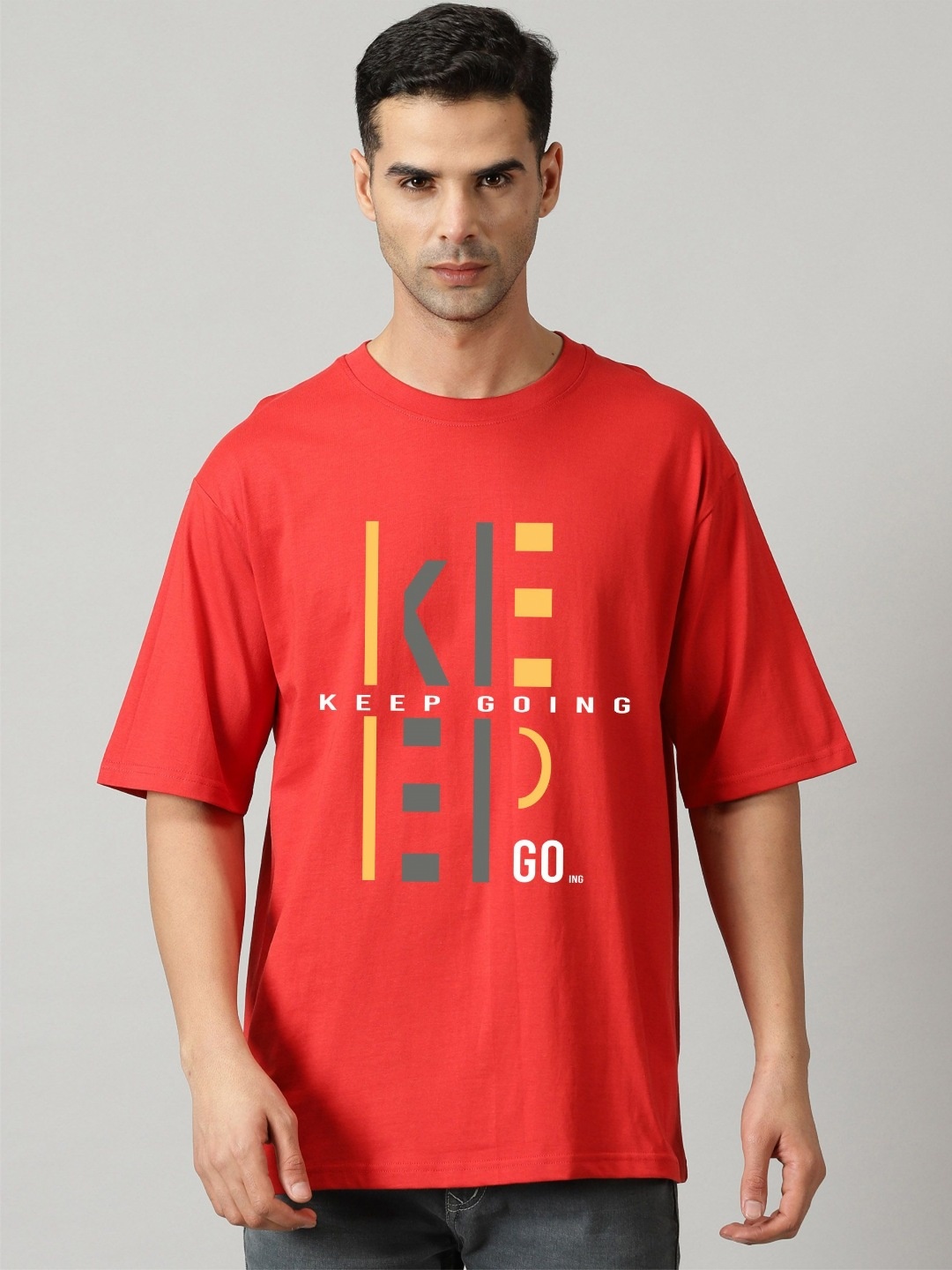 

SLOWLORIS Men Typography Printed Applique T-shirt, Red