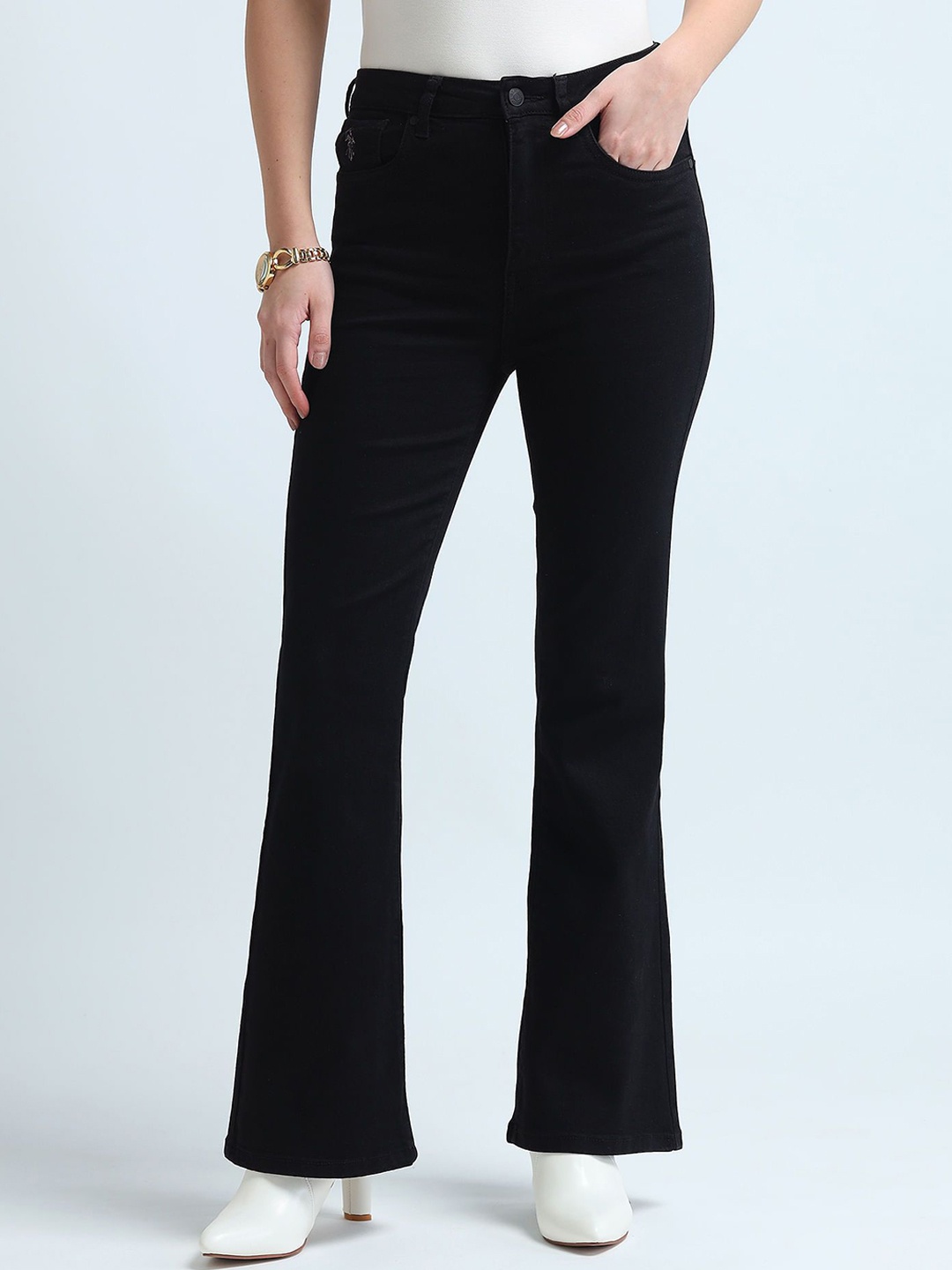 

U.S. Polo Assn. Women Flared High-Rise Stretchable Jeans, Black