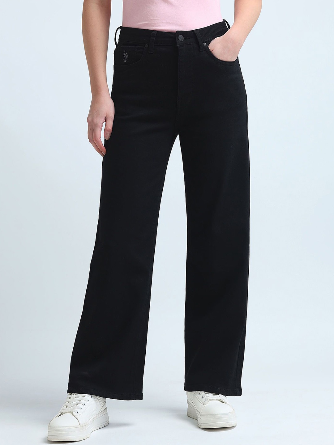 

U.S. Polo Assn. Women Wide Leg High-Rise Stretchable Jeans, Black