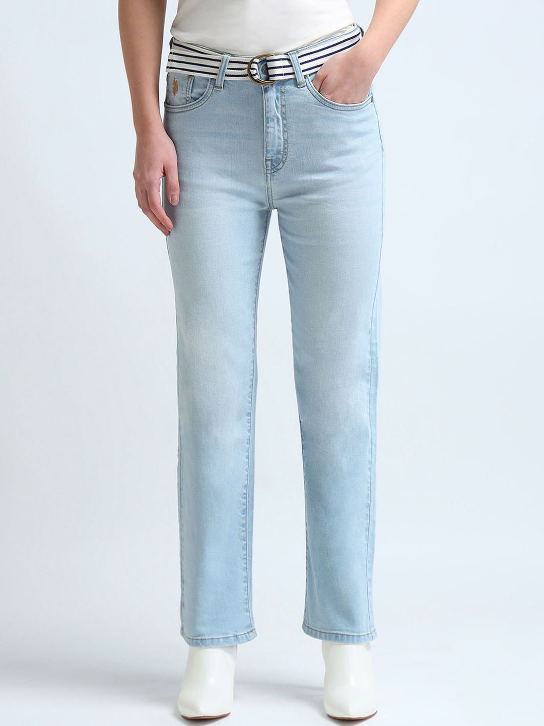 

U.S. Polo Assn. Women Straight Fit High-Rise Stretchable Jeans, Blue