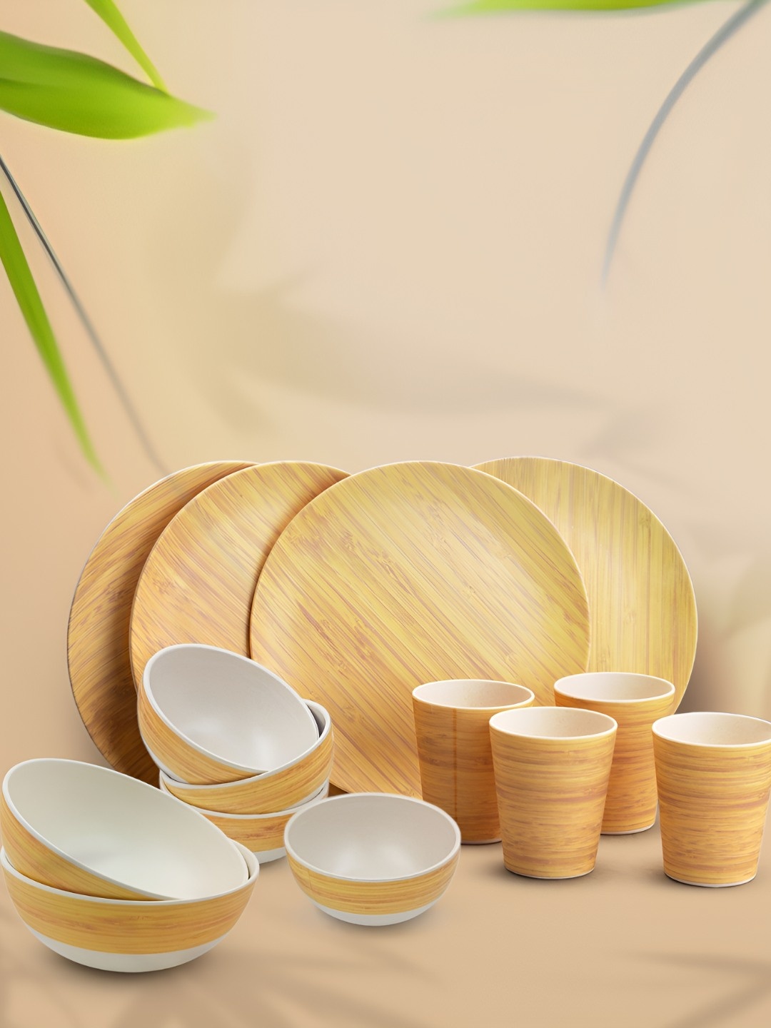 

Red Butler Brown & White 14 Pieces Textured Microwave Safe Matte Bamboo Fiber Dinner Set