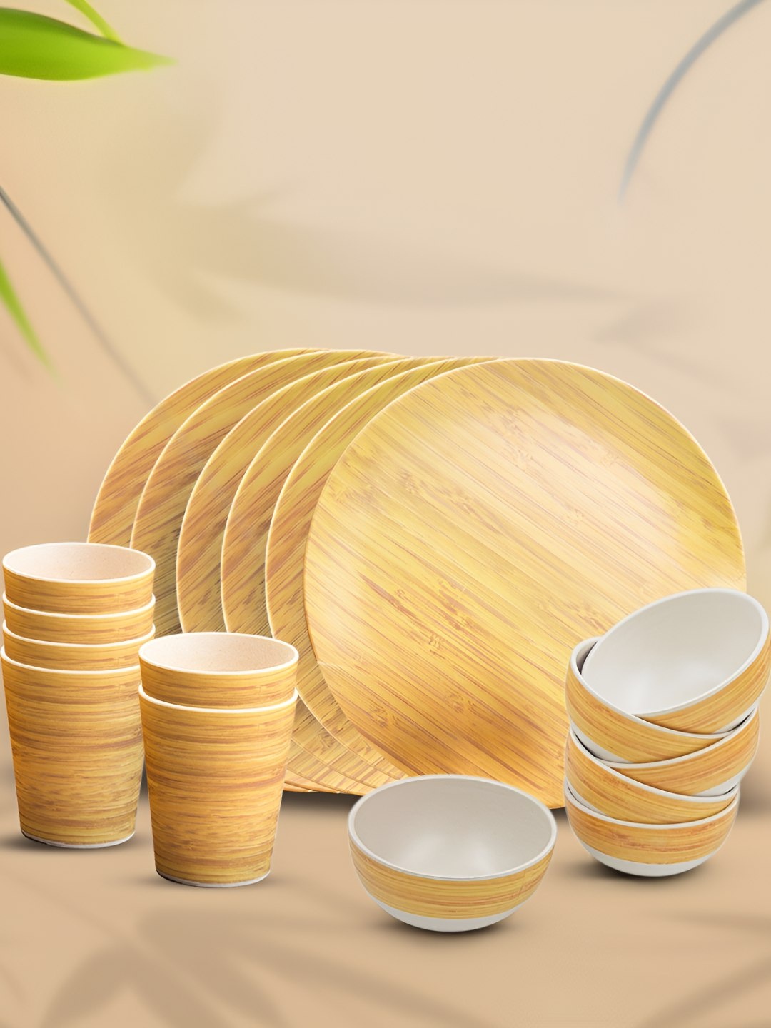 

Red Butler Brown 18 Pieces Printed Microwave Safe Matte Bamboo Fiber Dinner Set