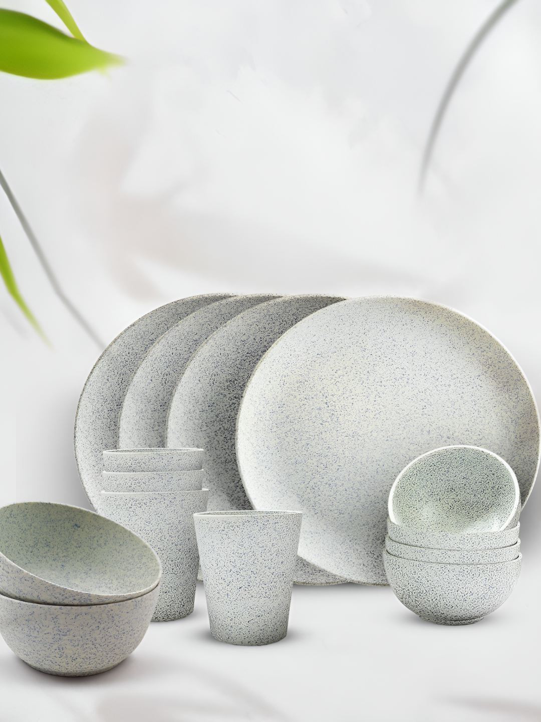 

Red Butler Grey & Black 14 Pieces Printed Microwave Safe Matte Bamboo Fiber Dinner Set
