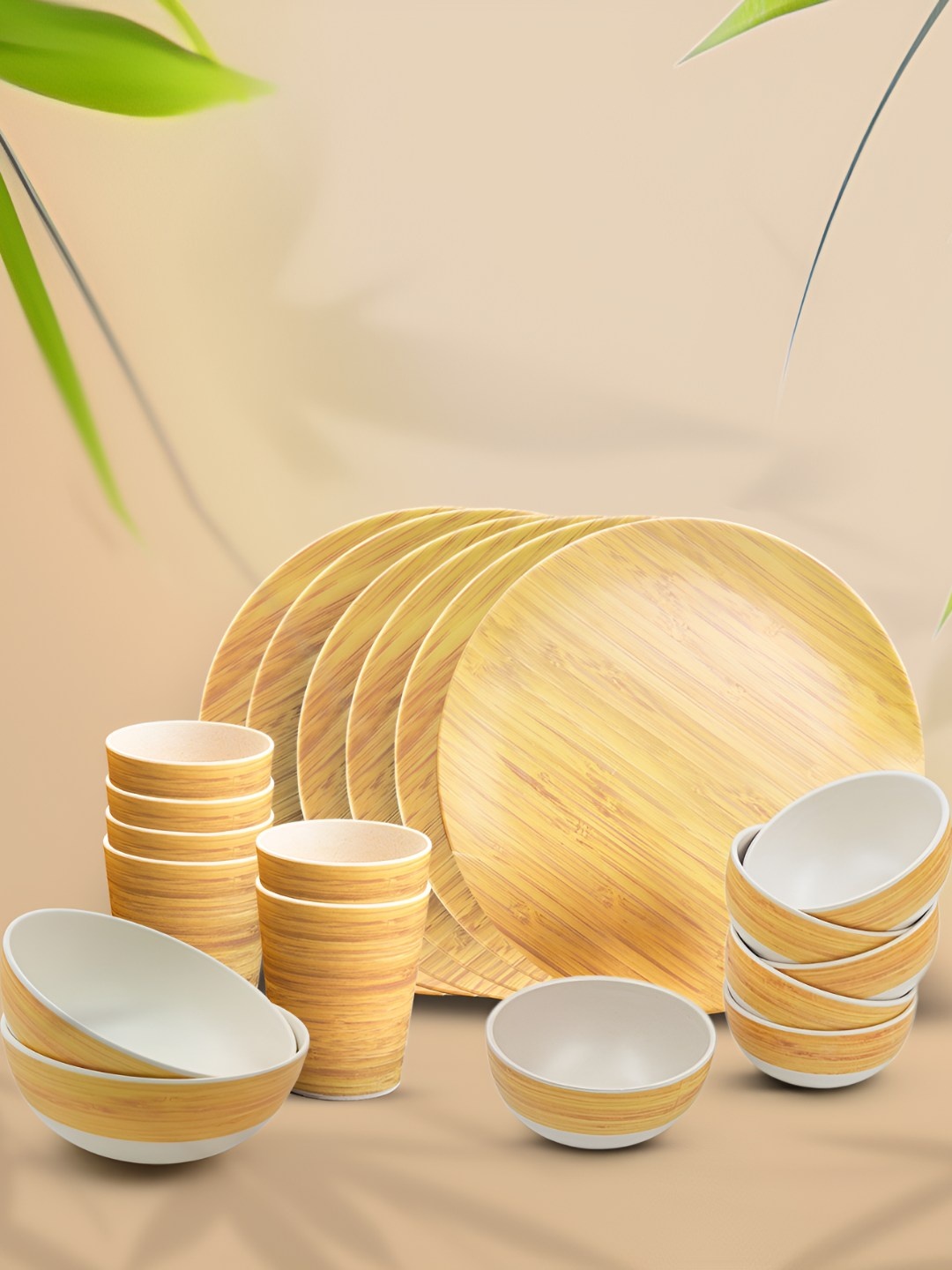 

Red Butler Brown 20 Pieces Printed Microwave Safe Matte Bamboo Fiber Dinner Set