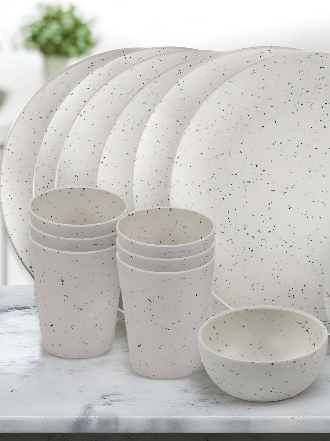 

Red Butler White & Grey 18 Pieces Printed Microwave Safe Matte Bamboo Fiber Dinner Set