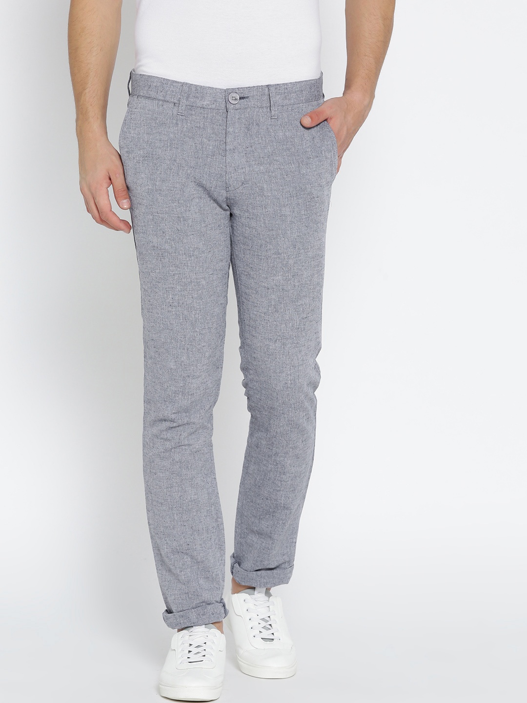 

John Players Men Grey Melange Slim Fit Solid Regular Trousers