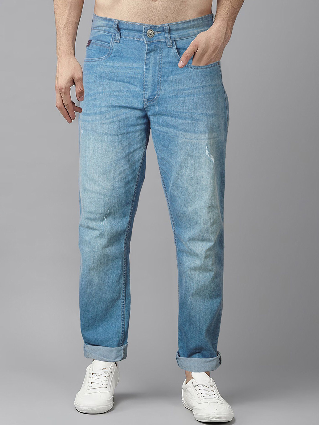 

Jb Just BLACK Men High-Rise Low Distress Light Fade Acid Wash Stretchable Jeans, Blue