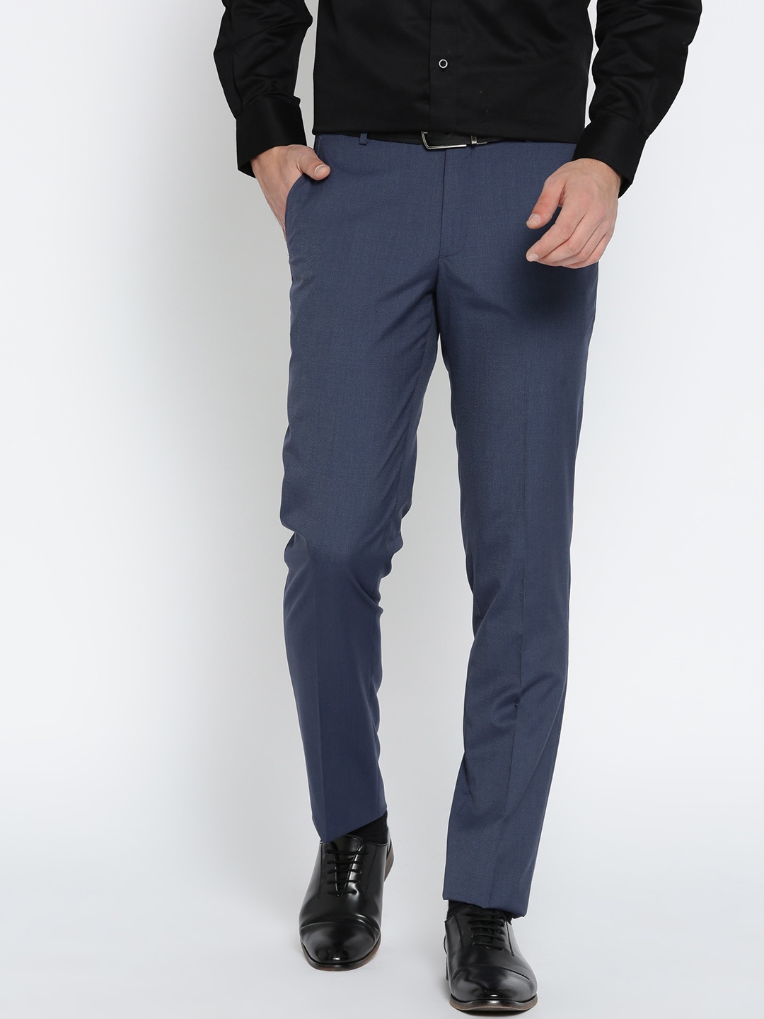 

John Players Men Blue Slim Fit Solid Formal Trousers