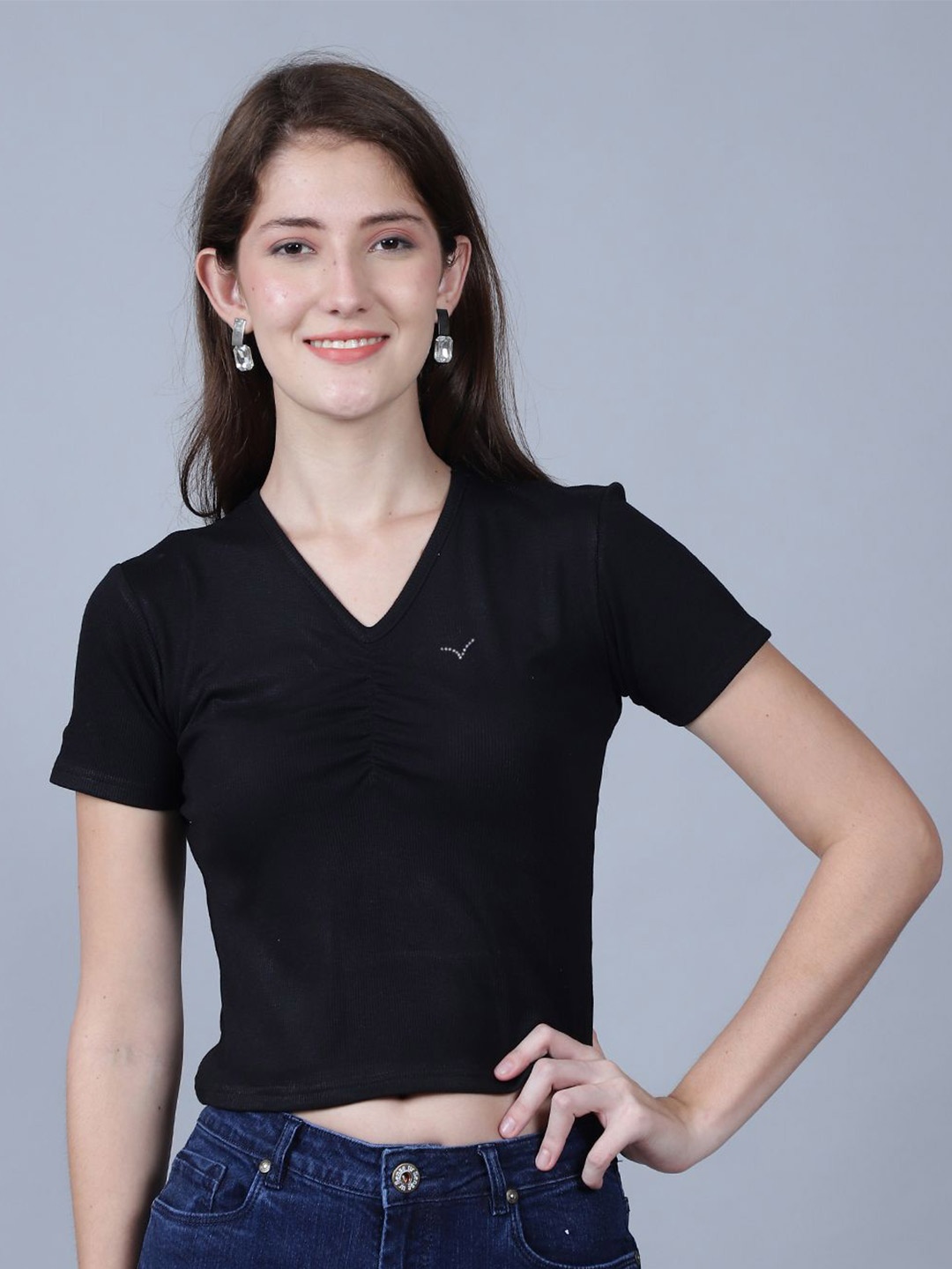 

urSense Solid Cotton Crop Top, Black