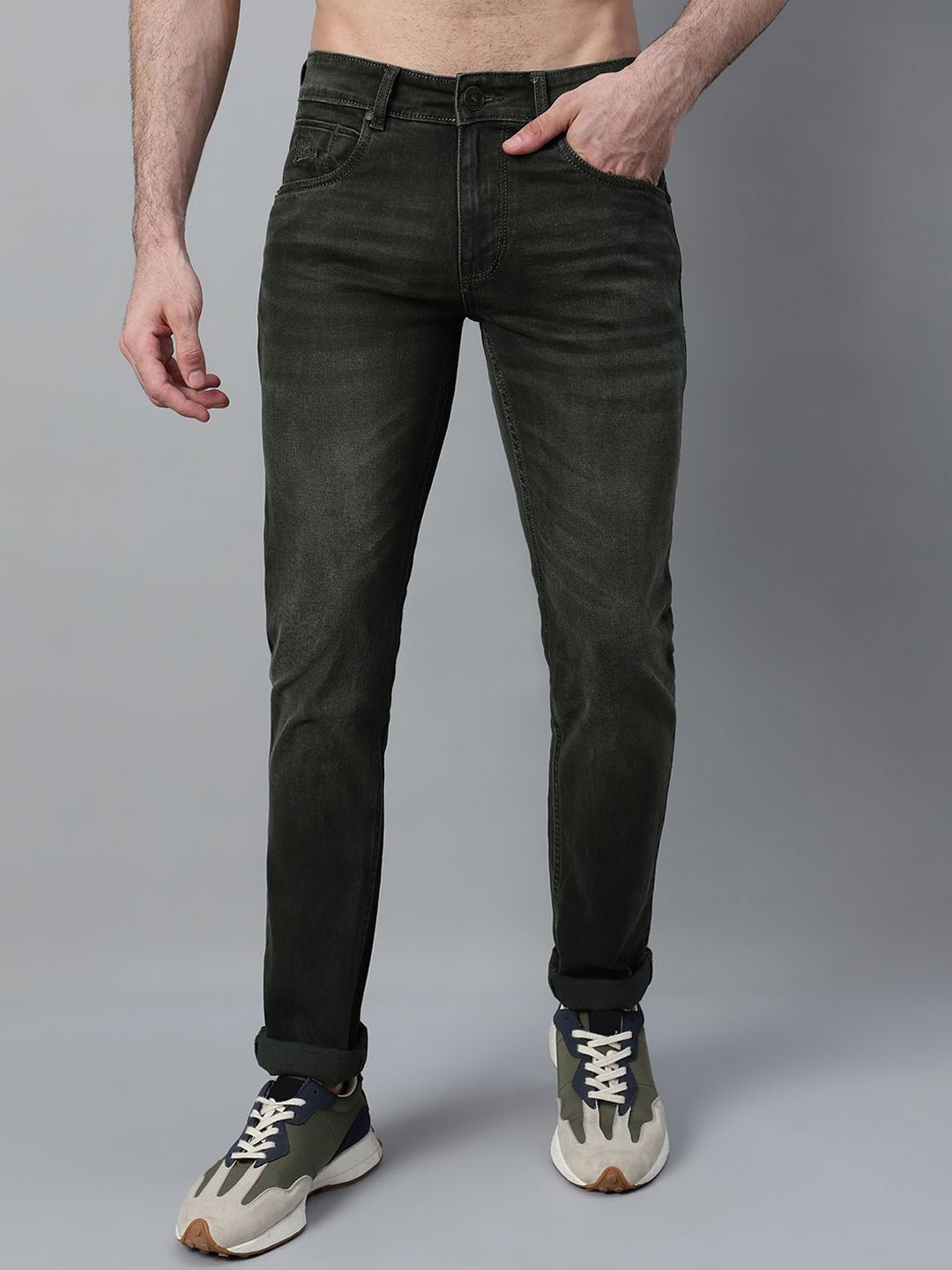 

Cantabil Men Comfort Heavy Fade Jeans, Olive