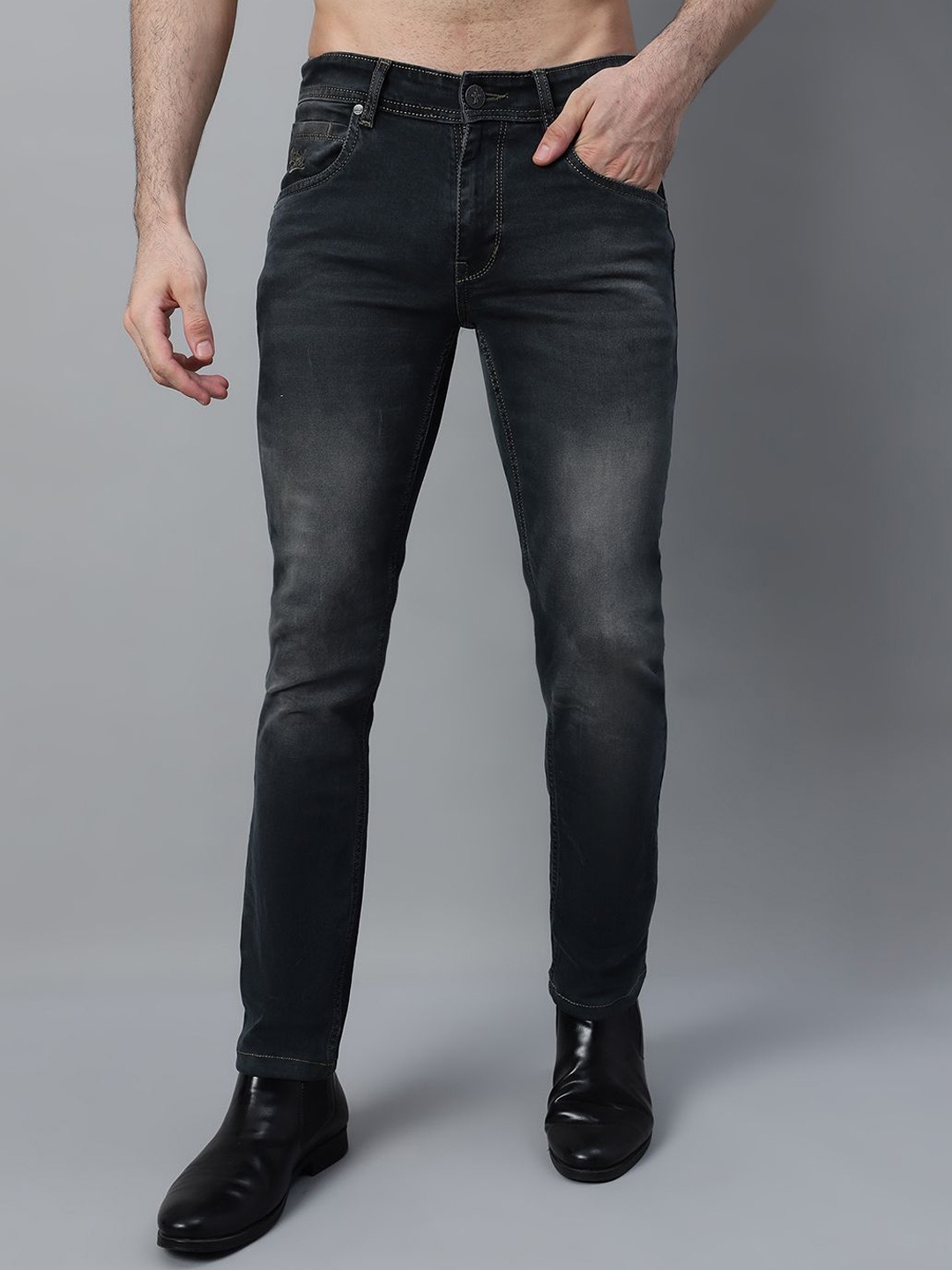 

Cantabil Men Comfort Heavy Fade Jeans, Charcoal