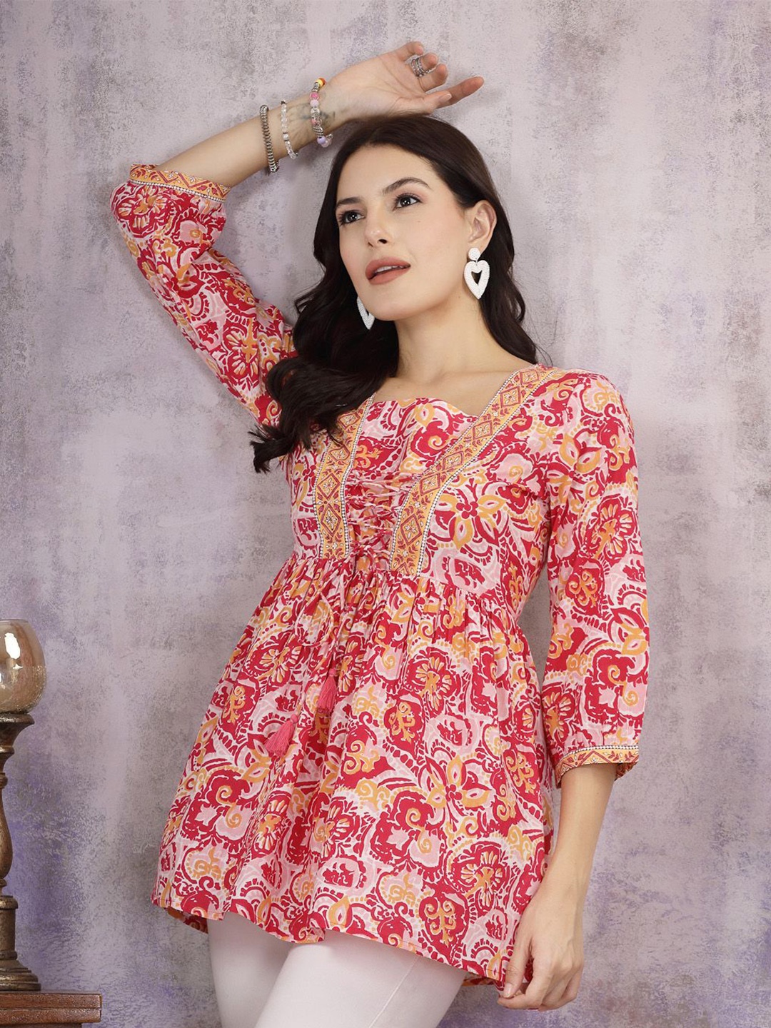 

Stylum Floral Printed Cotton Empire Cotton Top, Pink