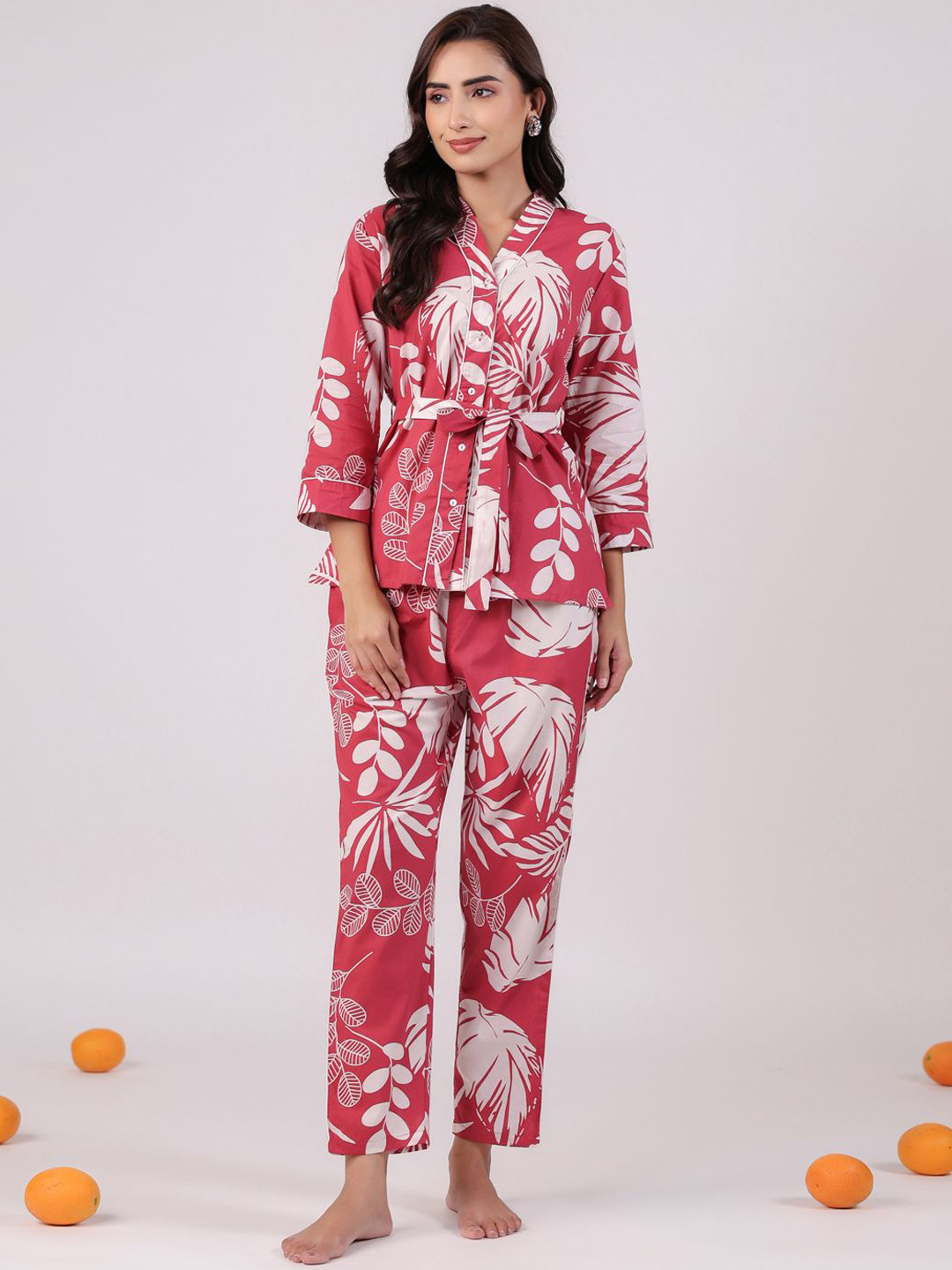

SANSKRUTIHOMES Women Printed Cotton Night suit, Pink