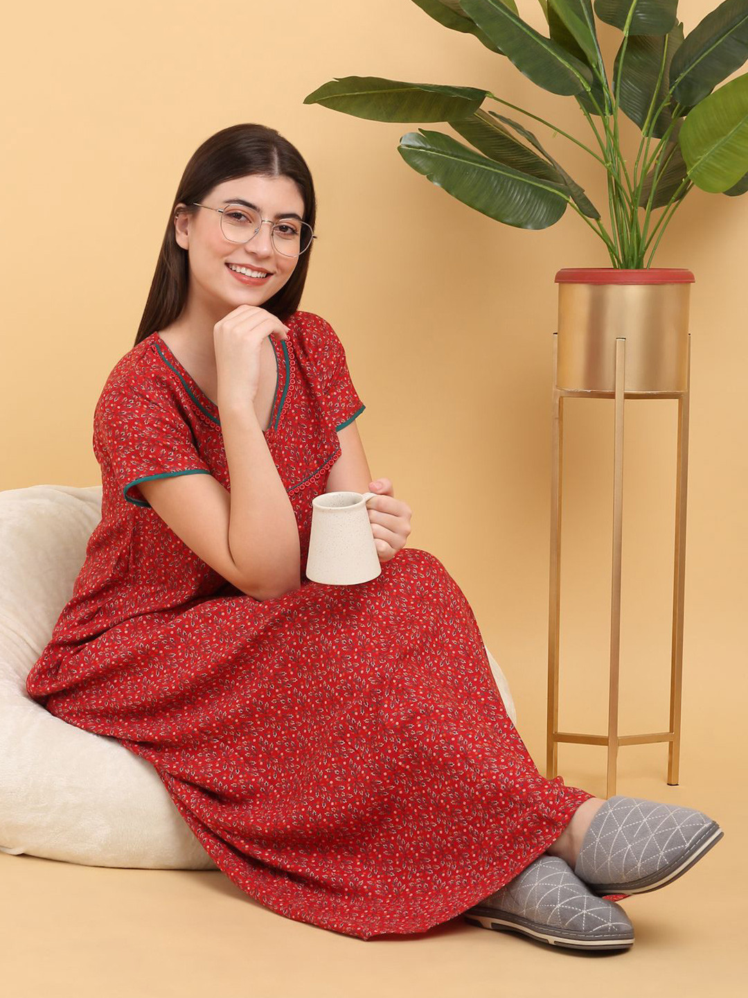 

Sweet Dreams Printed Cotton Maxi Nightdress, Red