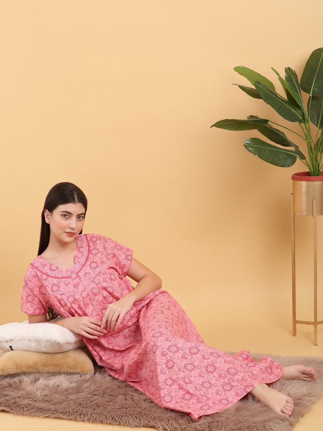 

Sweet Dreams Printed Cotton Maxi Nightdress, Peach