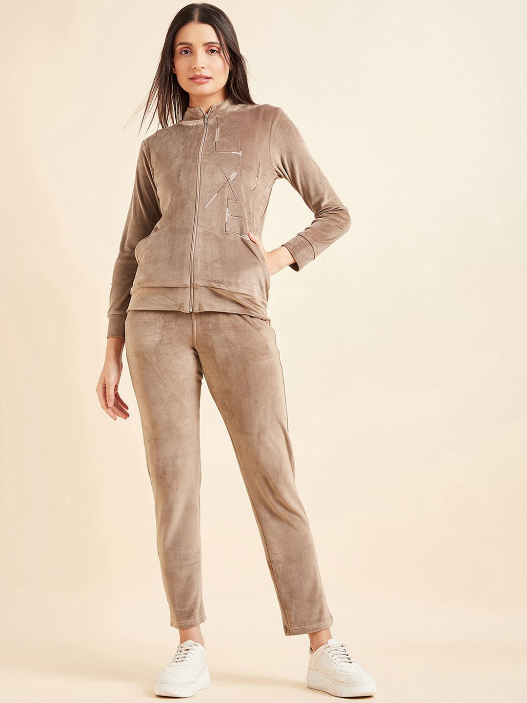 

Sweet Dreams Women Mock Collar Tracksuits, Beige