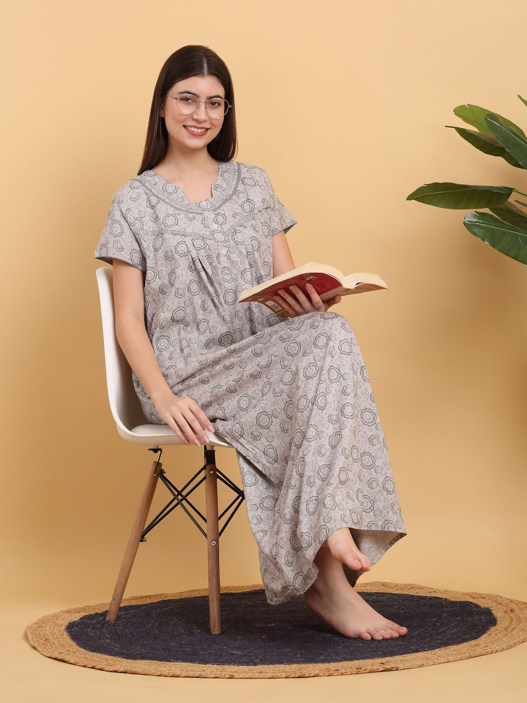 

Sweet Dreams Printed Cotton Maxi Nightdress, Grey