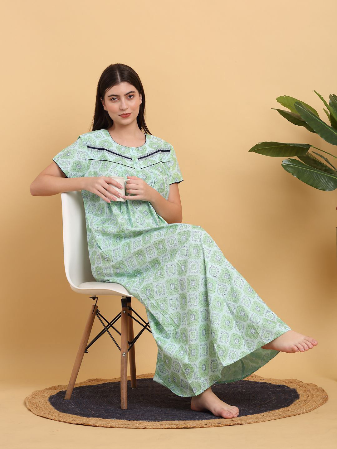 

Sweet Dreams Printed Cotton Maxi Nightdress, Green