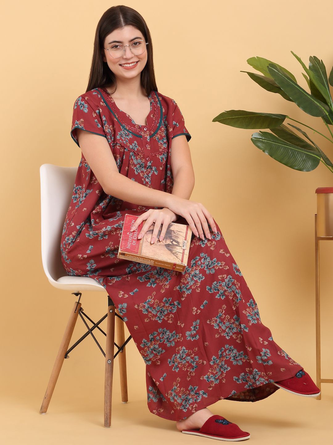 

Sweet Dreams Printed Maxi Cotton Nightdress, Rose
