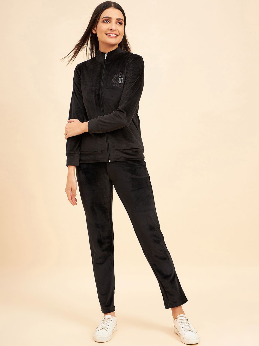 

Sweet Dreams Women Mock Collar Tracksuits, Black