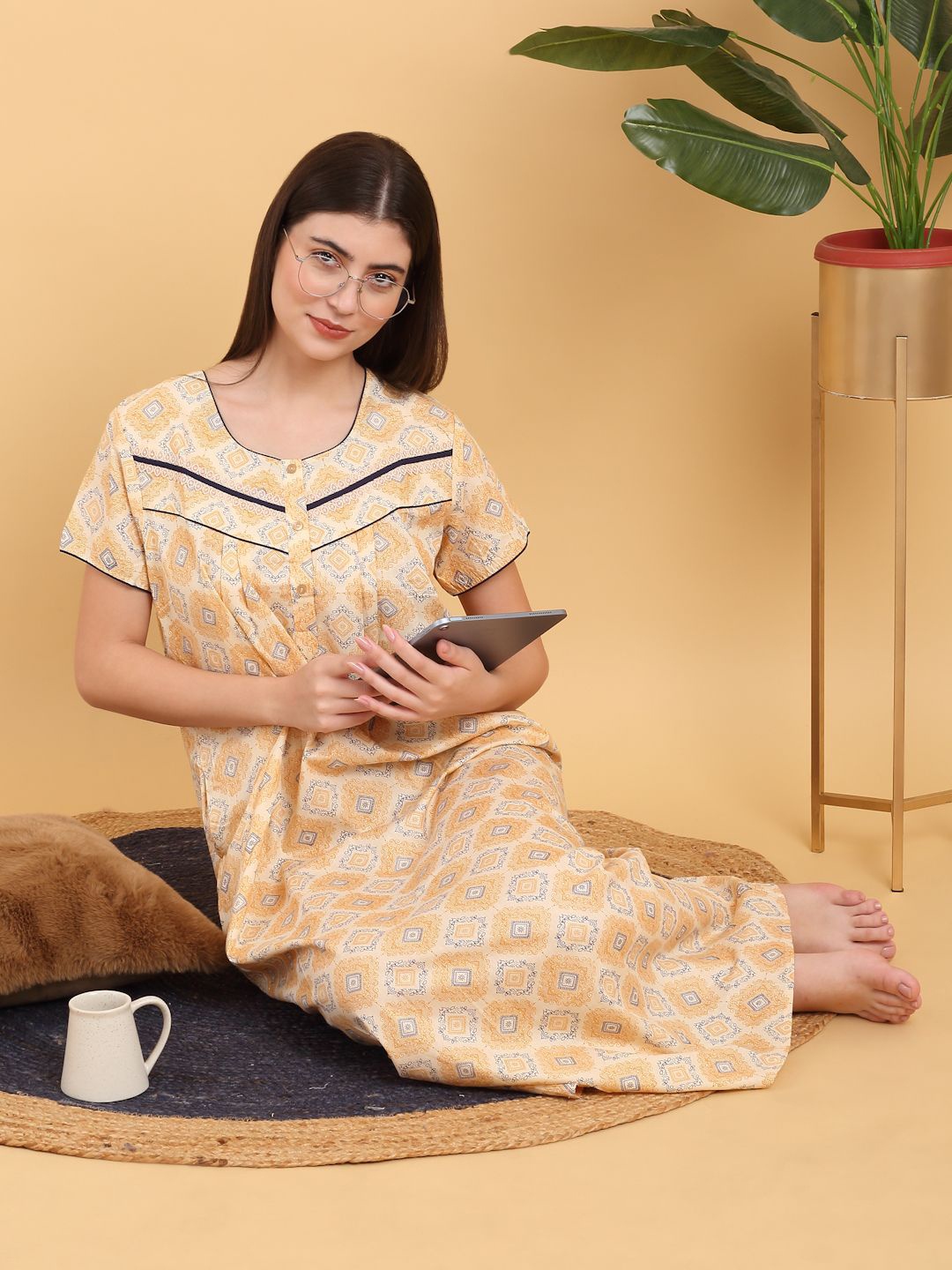 

Sweet Dreams Printed Maxi Cotton Nightdress, Yellow