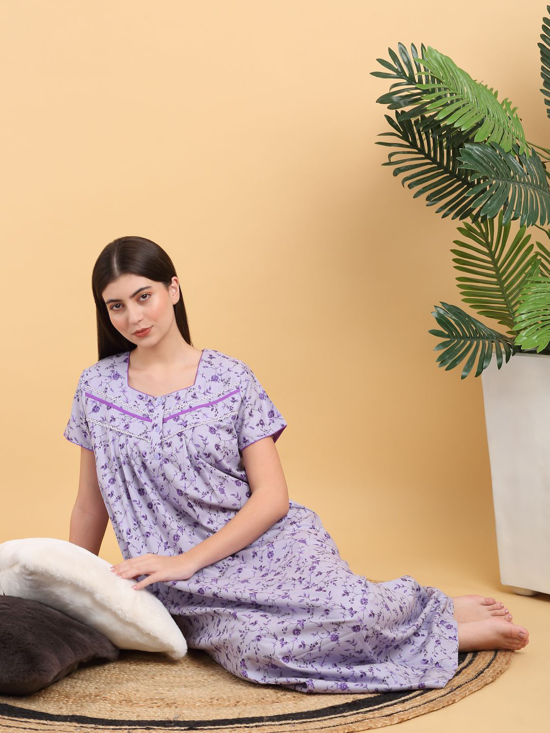 

Sweet Dreams Printed Maxi Cotton Nightdress, Purple