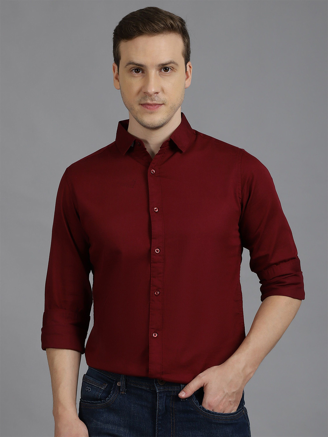 

Gavin Paris Men Classic Solid Spread Collar Formal Shirt, Red