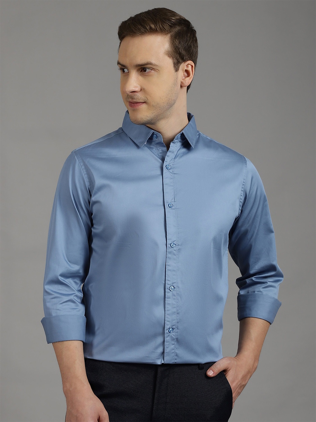 

Gavin Paris Men Classic Solid Formal Shirt, Blue