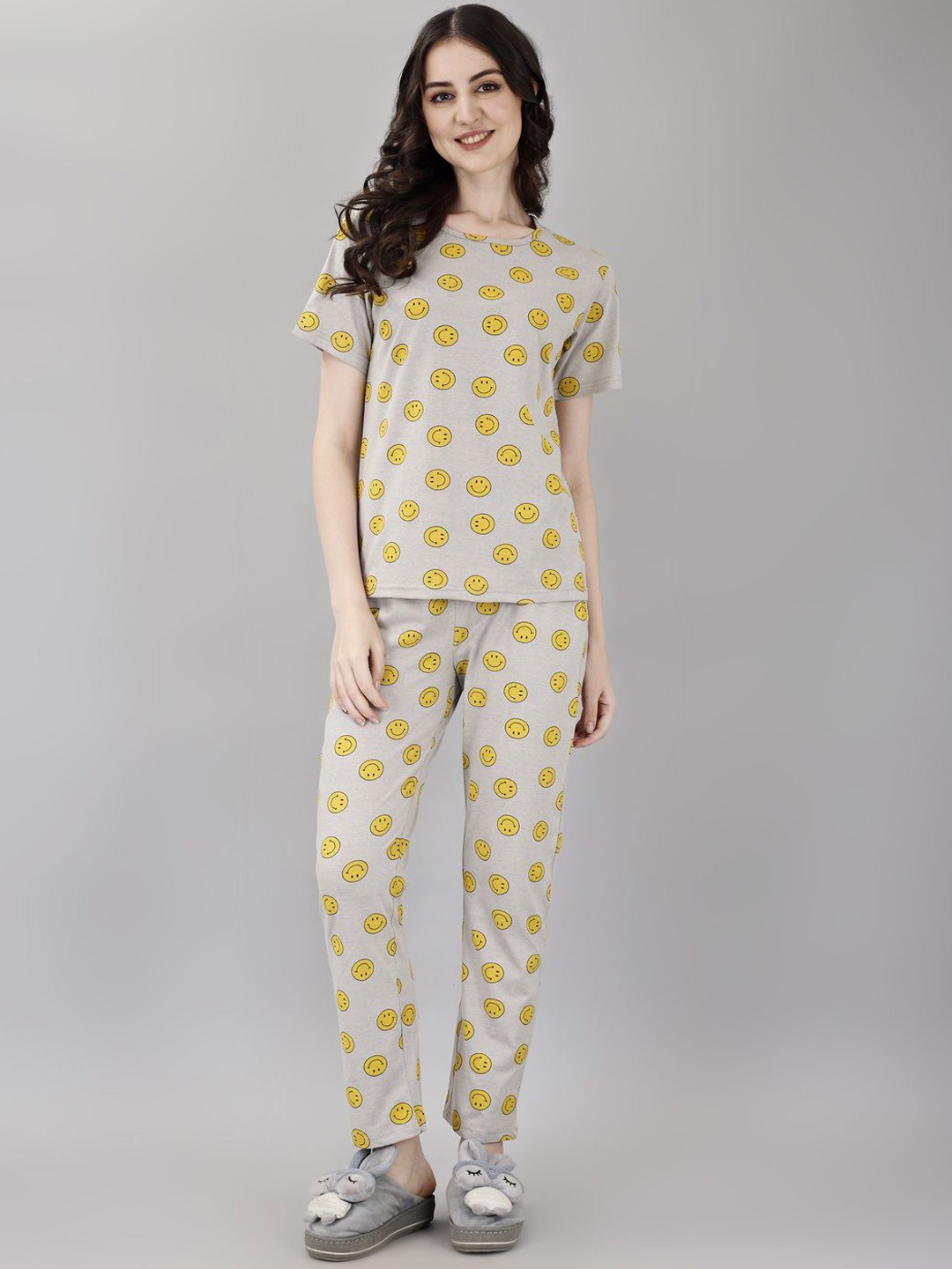 

Smarty Pants Women Printed Cotton Night suit, Grey melange
