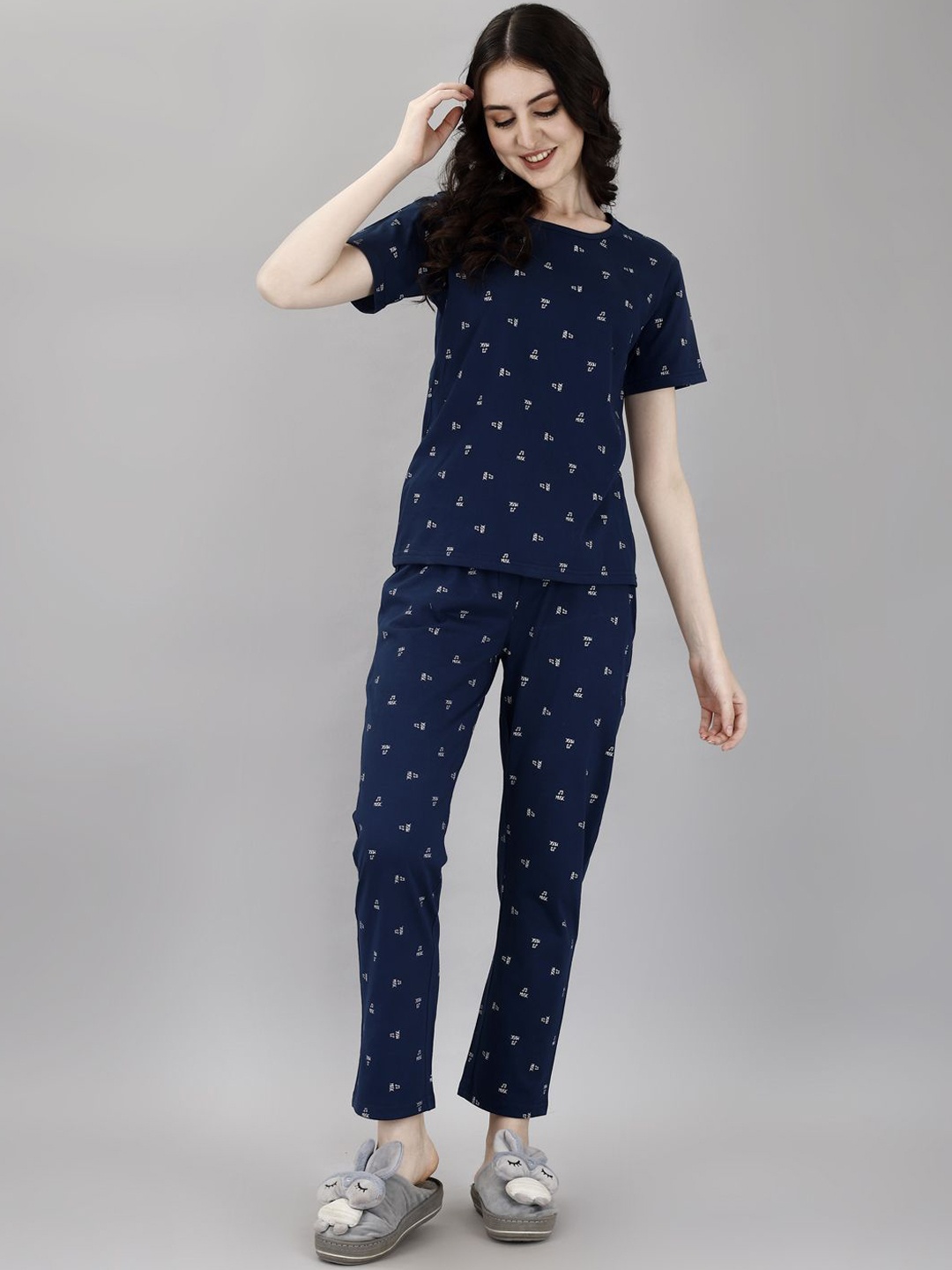 

Smarty Pants Women Printed Cotton Night suit, Blue